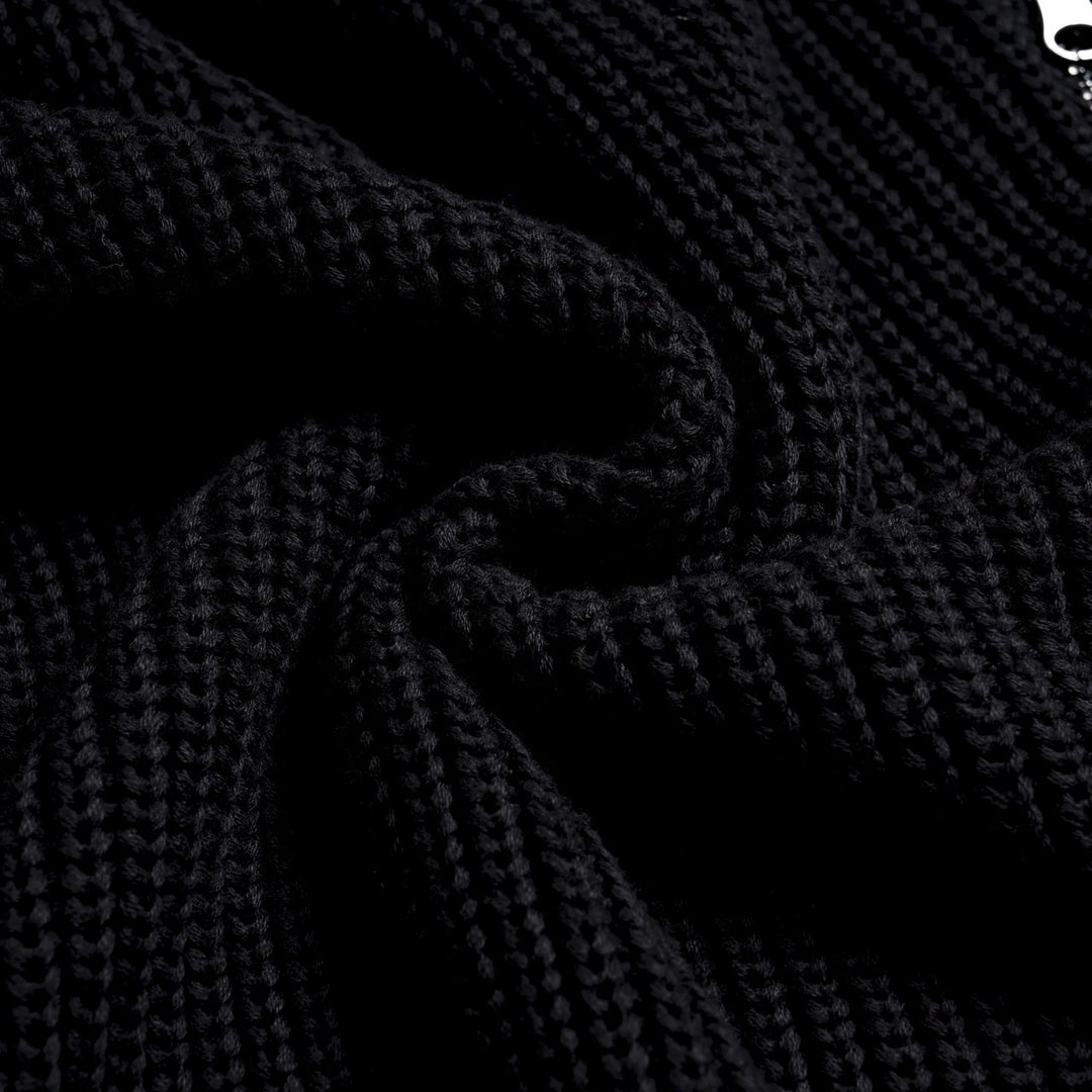 Herre svart asymmetrisk glidelås jacquard strikket cardigan med sjalkrage