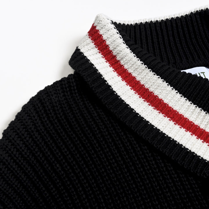 Herre svart asymmetrisk glidelås jacquard strikket cardigan med sjalkrage