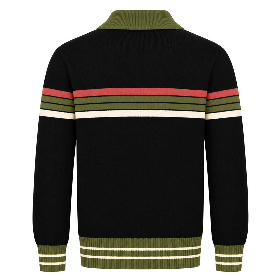 Herre Sort 70'er Mod Collegiate Jacquard Strikket Cardigan