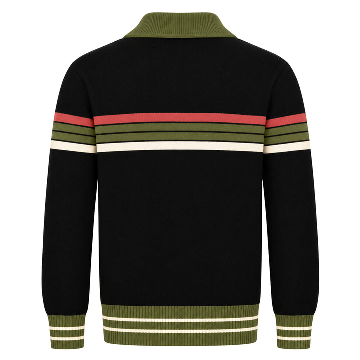 Herre Sort 70'er Mod Collegiate Jacquard Strikket Cardigan