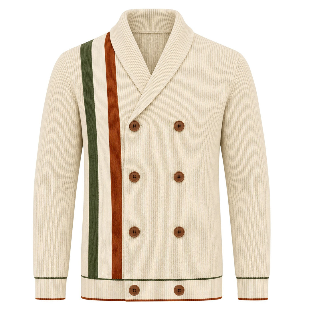Men's Beige Vintage Preppy-Style Striped Knit Cardigan