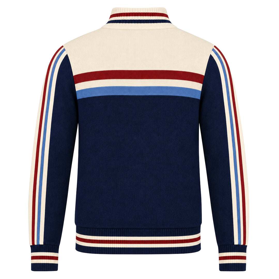 Pull jacquard rétro noir des années 70 pour homme avec bouledogue français