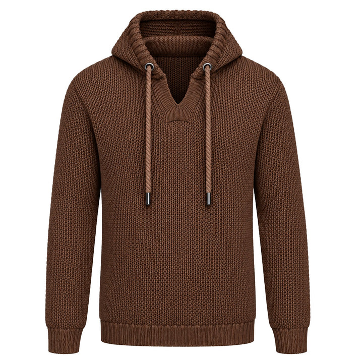 Men's Brown Vintage Street-Style Knitted Hoodie