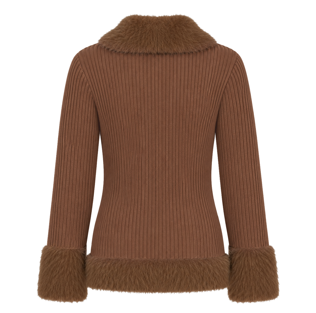 Dame vintage brun strikket plyskardigan