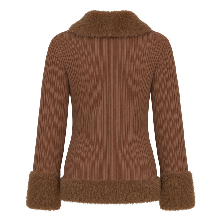 Dame vintage brun strikket plyskardigan