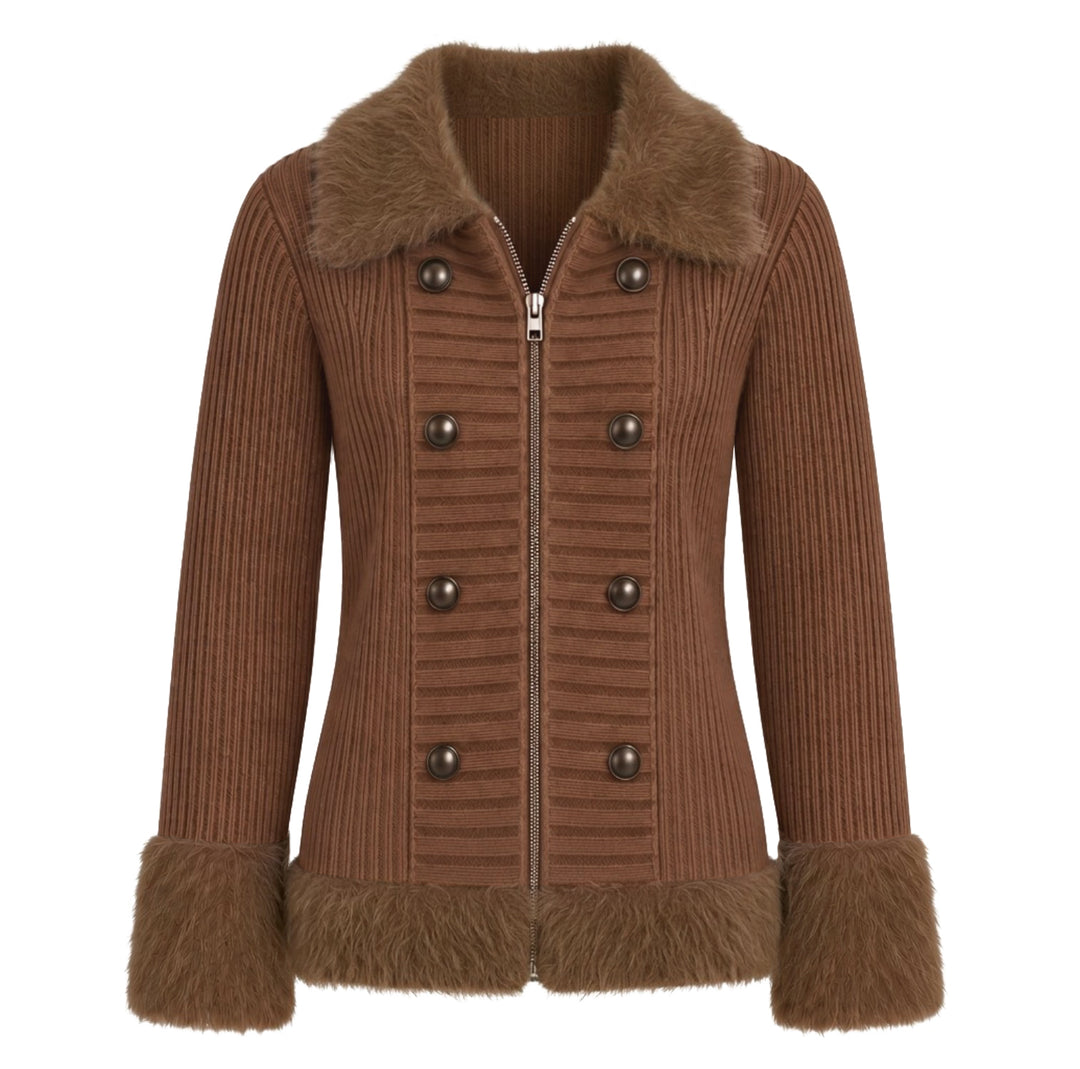 Dame vintage brun strikket plyskardigan