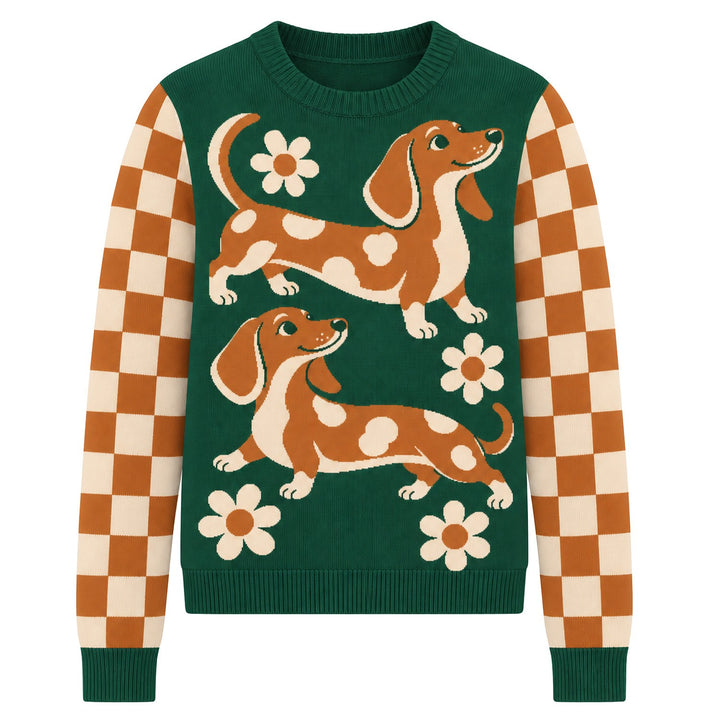 Pull jacquard vintage pour femme avec motif caniche, style streetwear