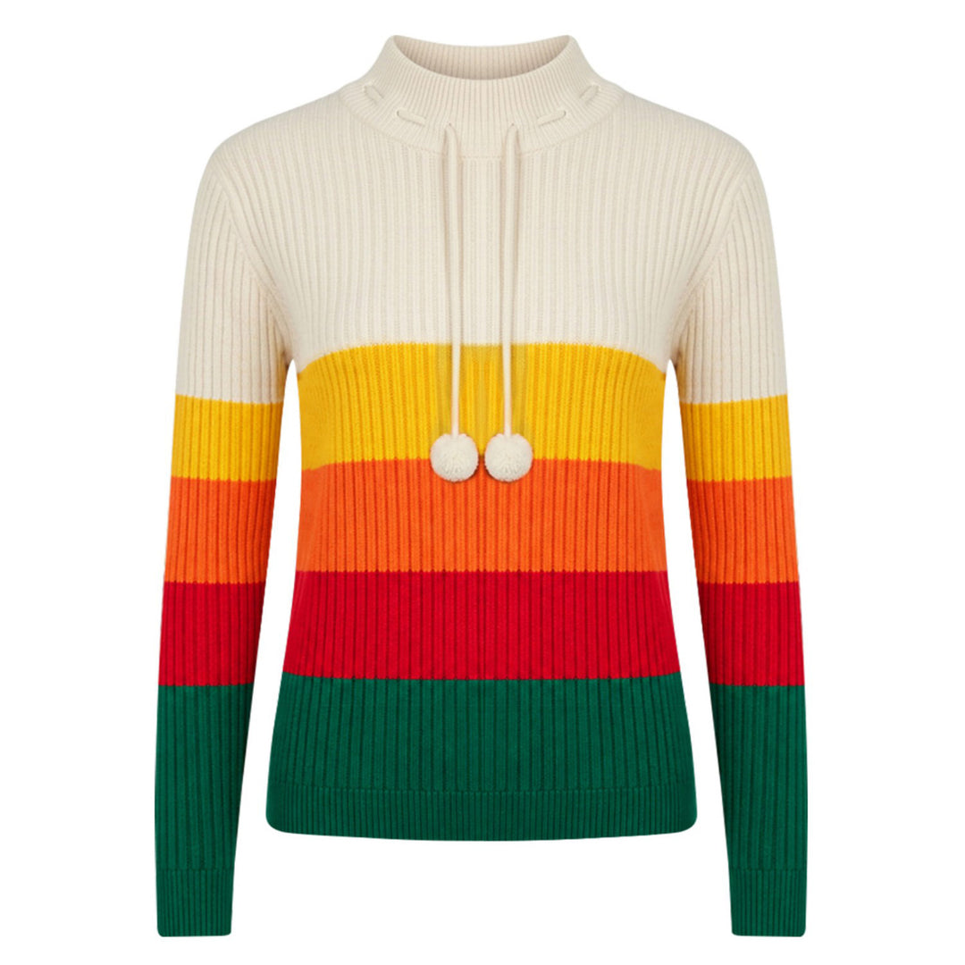 Women's Vintage Rainbow Stripe Mock Neck Knit Sweater
