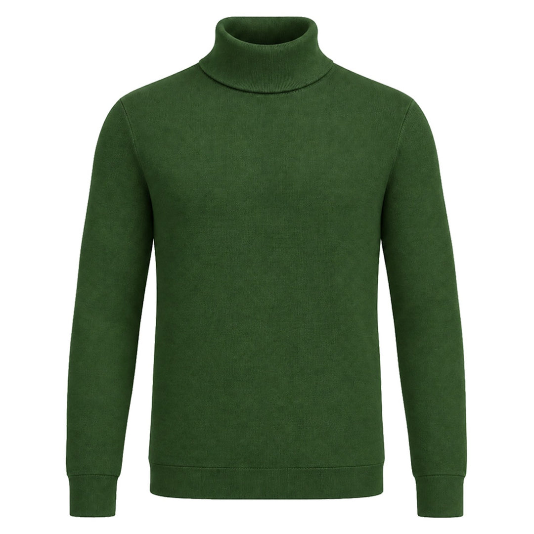 Men's Green Minimalist Turtleneck Knit Sweater