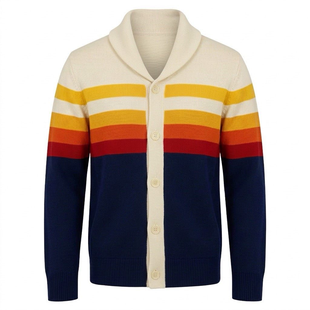 Cardigan en maille jacquard à carreaux classique vintage marron pour homme