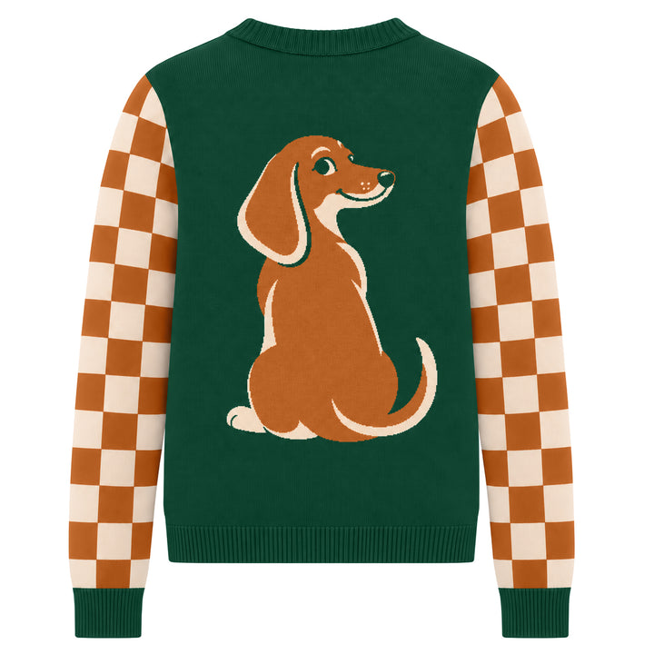 Pull jacquard vintage pour femme avec motif caniche, style streetwear
