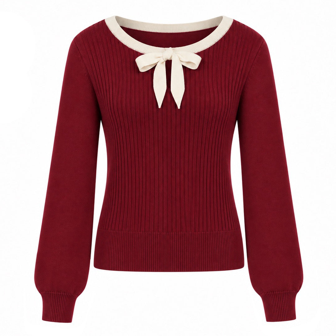 Men's Burgundy French Vintage Sweet Bow Knit Sweater