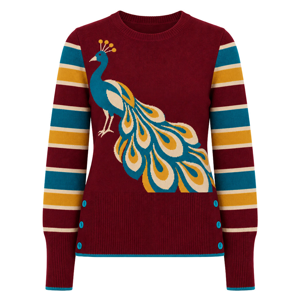 Men's Burgundy Vintage Bohemian Knit Sweater