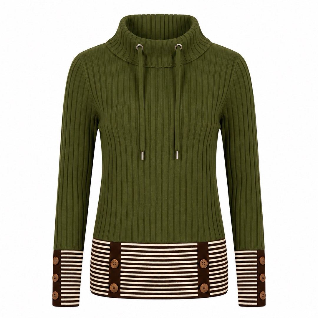 Women's Green Minimalist Retro Sporty Knit Sweater
