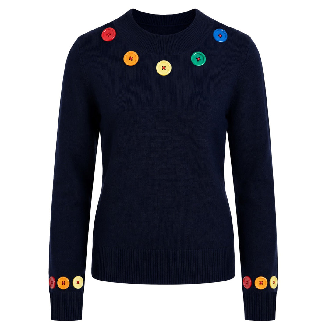 Dunkelblaue Vintage-Jacquard-Strickwaren mit klassischem Punktmuster für Damen