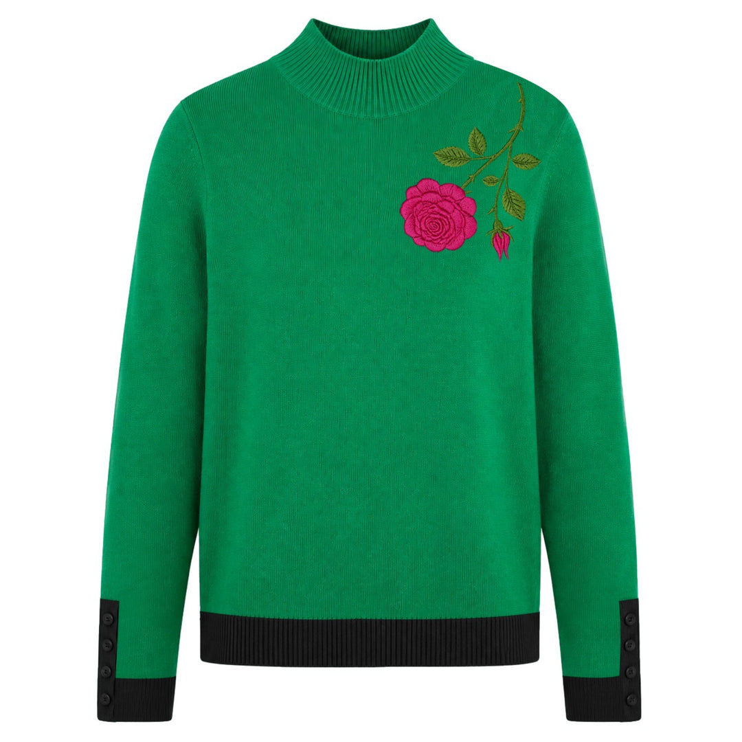 Women's Vintage Green Artistic Floral Embroidery Knitwear