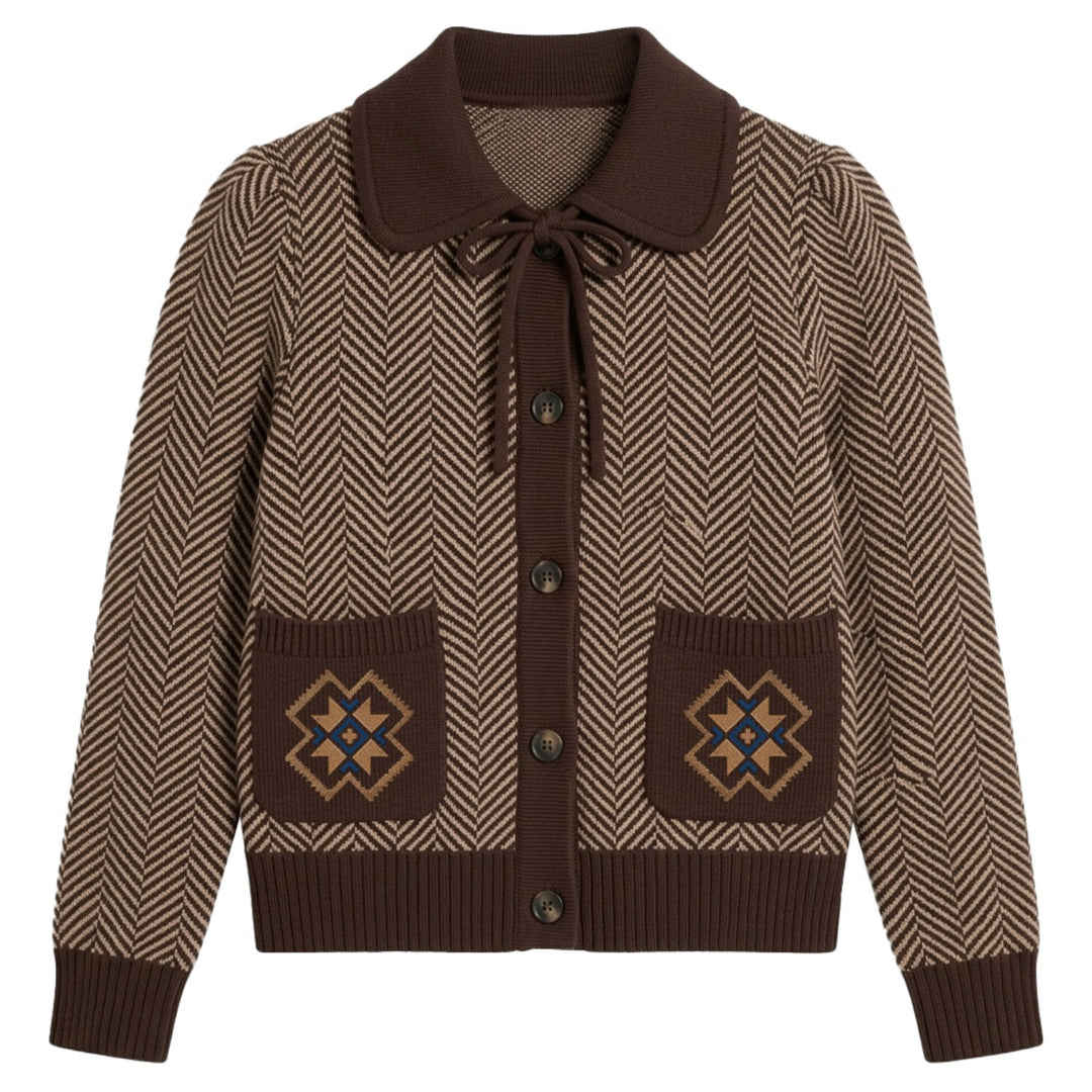 Women's Vintage Brown Art Embroidery Knit Cardigan