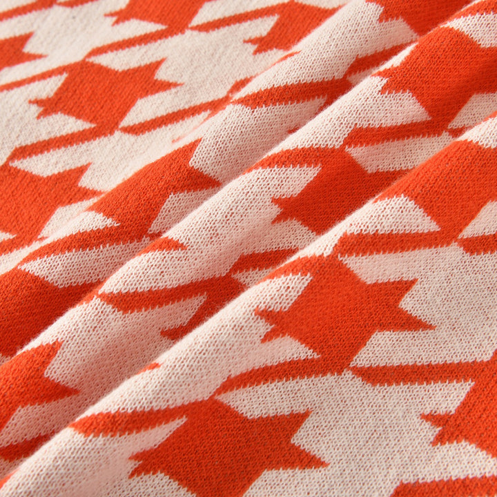 Cardigan da uomo retrò arancione in maglia jacquard pied de poule