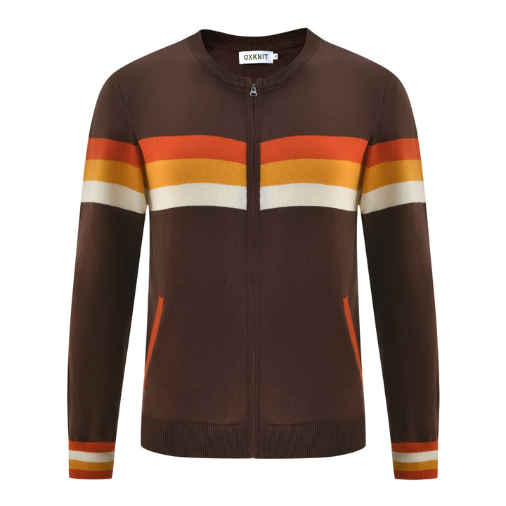 Men's Vintage Brown Classic Striped Jacquard Knit Cardigan