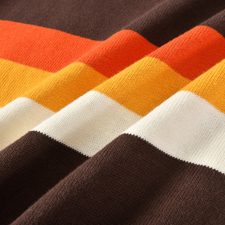 Men's Vintage Brown Classic Striped Jacquard Knit Cardigan
