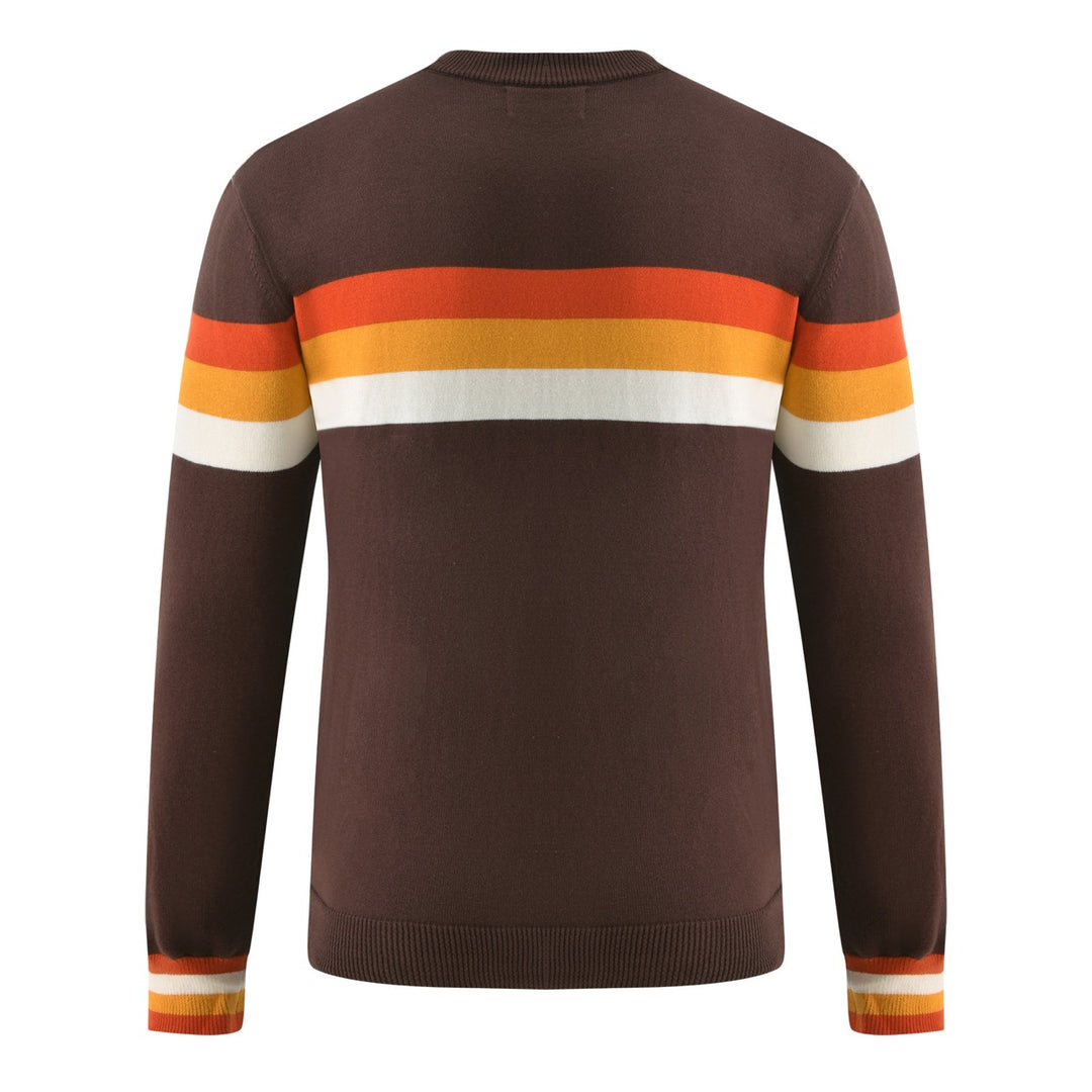 Men's Vintage Brown Classic Striped Jacquard Knit Cardigan