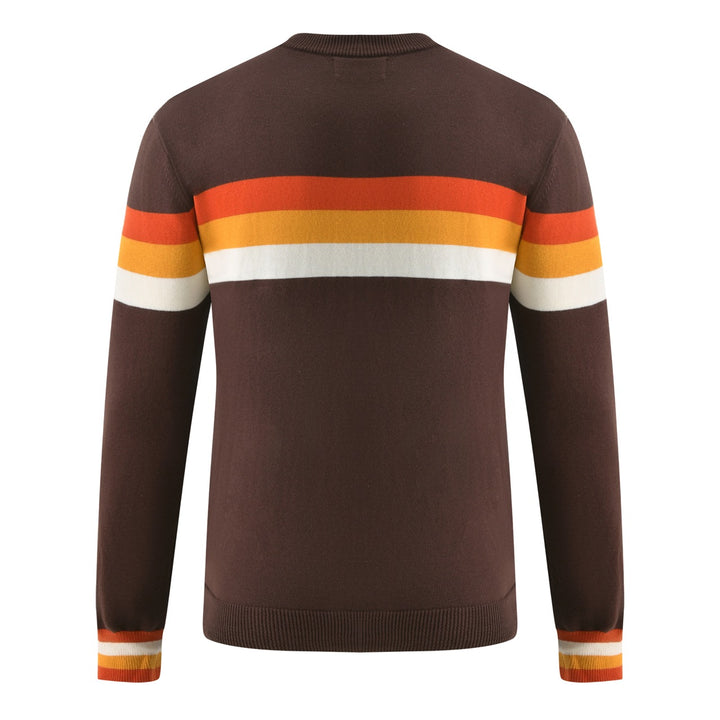 Men's Vintage Brown Classic Striped Jacquard Knit Cardigan