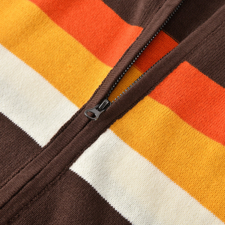 Men's Vintage Brown Classic Striped Jacquard Knit Cardigan