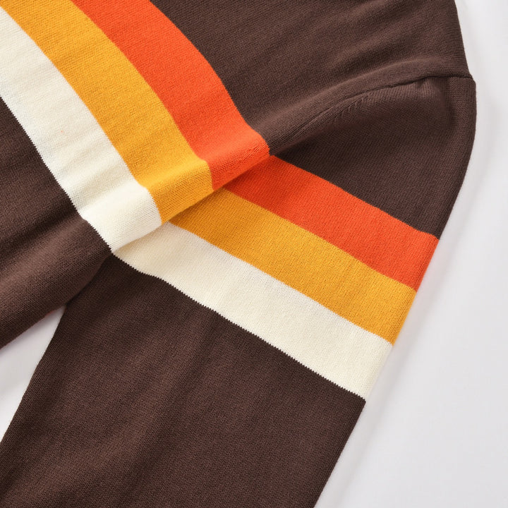 Men's Vintage Brown Classic Striped Jacquard Knit Cardigan