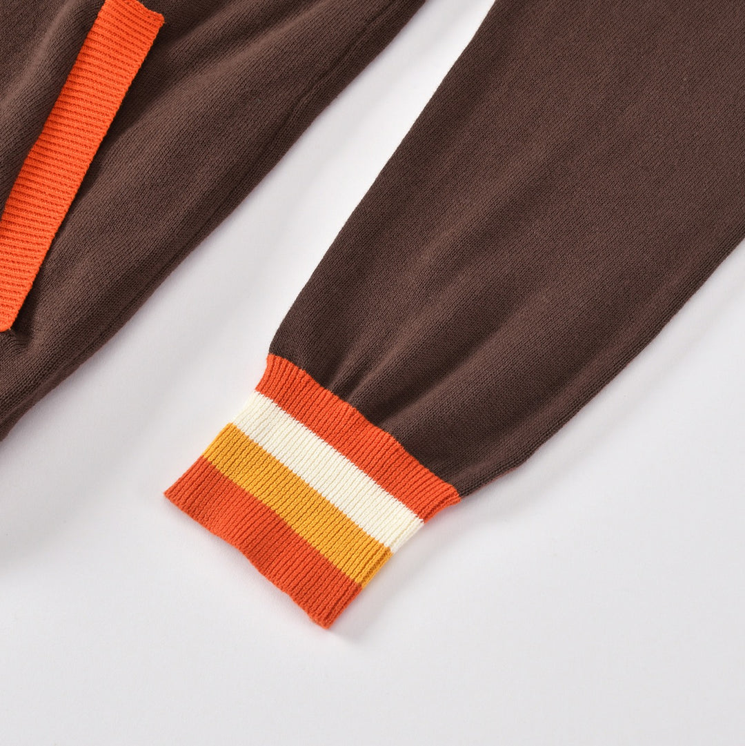 Men's Vintage Brown Classic Striped Jacquard Knit Cardigan