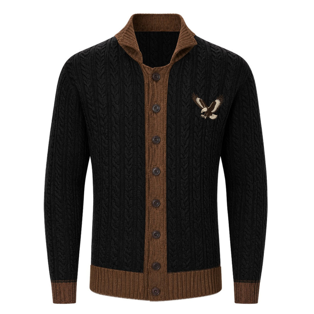 Men's Vintage Black Classic Eagle Embroidered Knit Cardigan