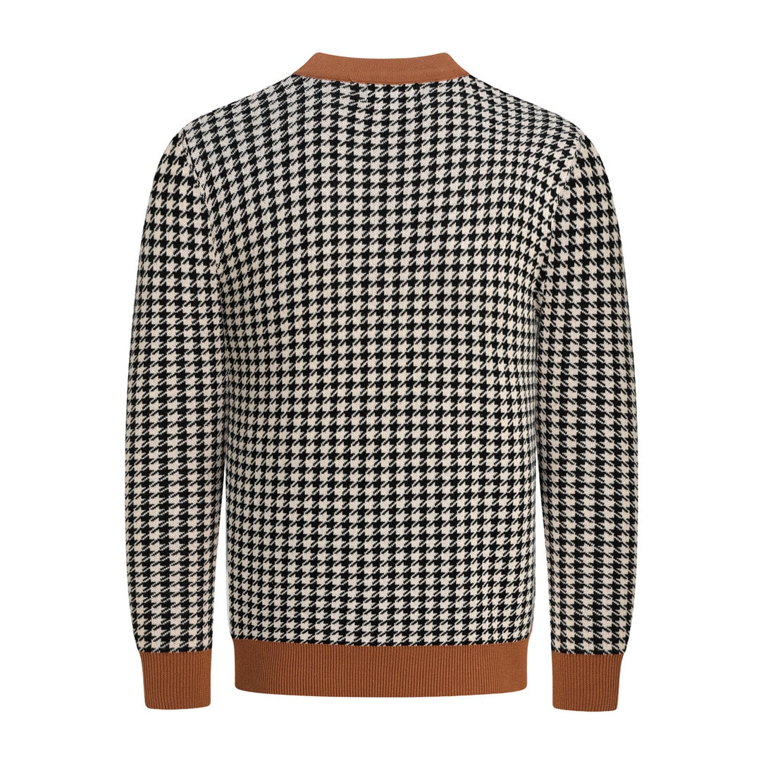 Men's Retro Black Houndstooth Classic Jacquard Knit Cardigan