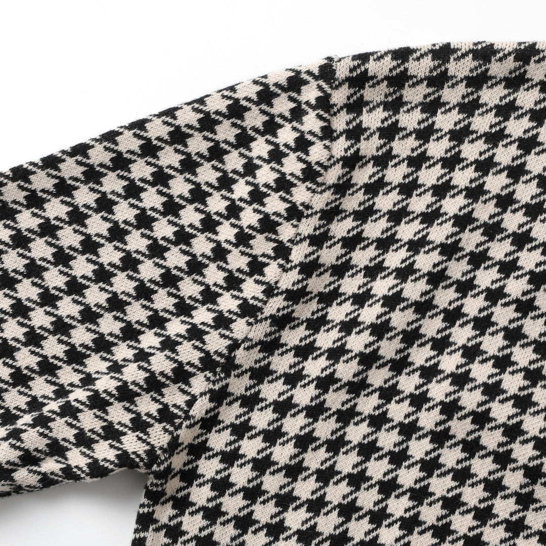 Men's Retro Black Houndstooth Classic Jacquard Knit Cardigan