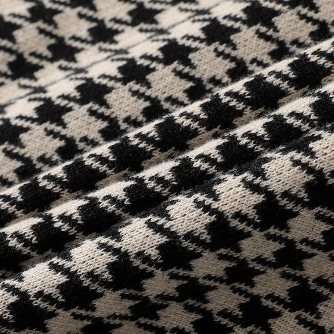 Men's Retro Black Houndstooth Classic Jacquard Knit Cardigan