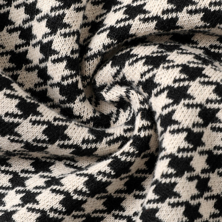 Men's Retro Black Houndstooth Classic Jacquard Knit Cardigan