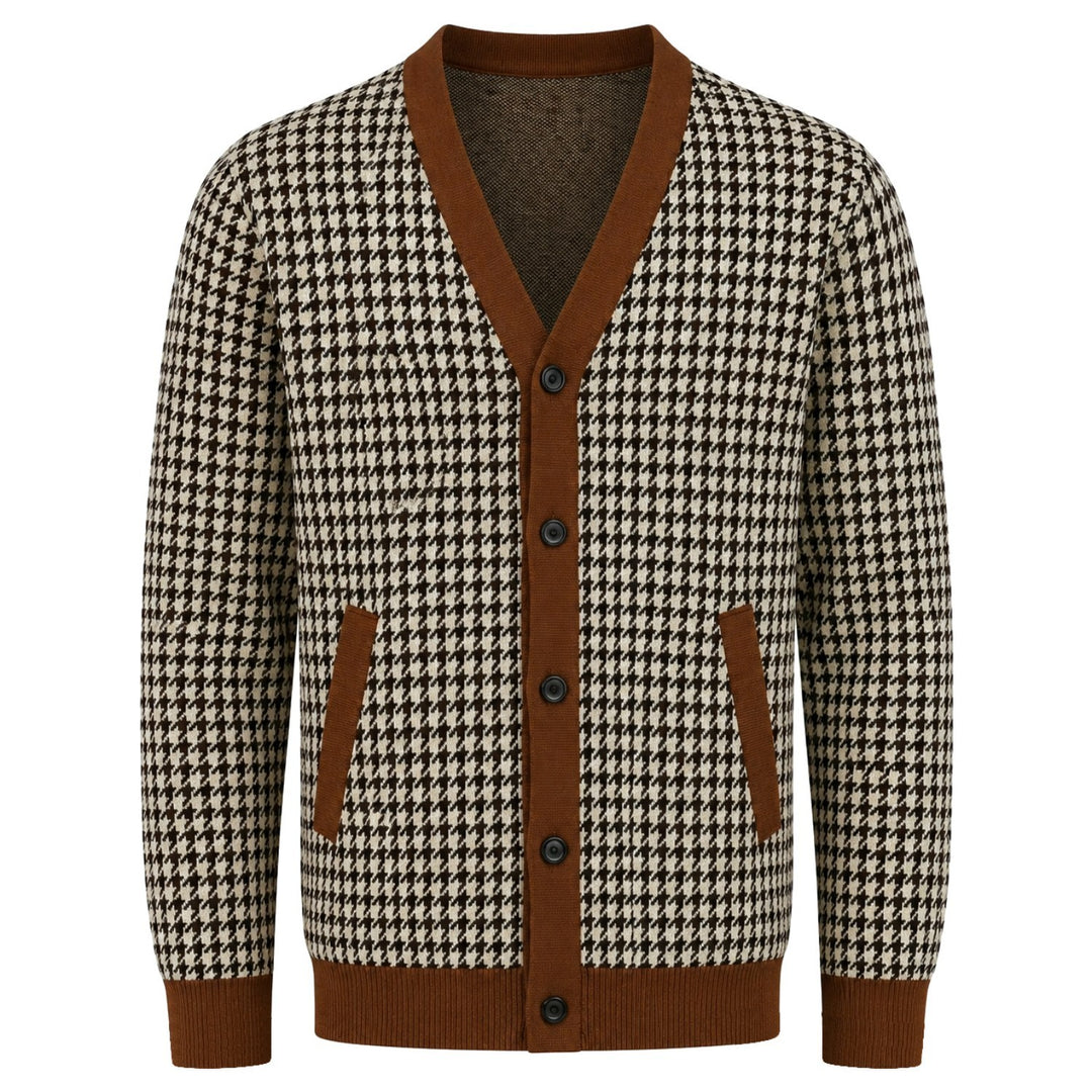 Brun vintage randig klassisk konst Jacquard Cardigan för män