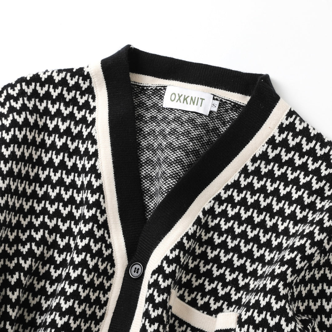 Herre Retro Svart 70-talls Klassisk Stripet Jacquardstrikket Cardigan