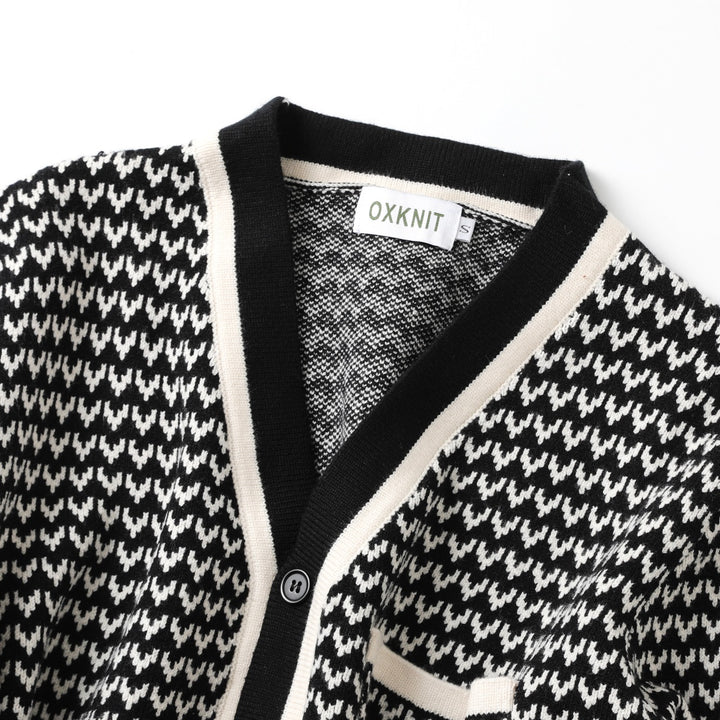 Herre Retro Svart 70-talls Klassisk Stripet Jacquardstrikket Cardigan