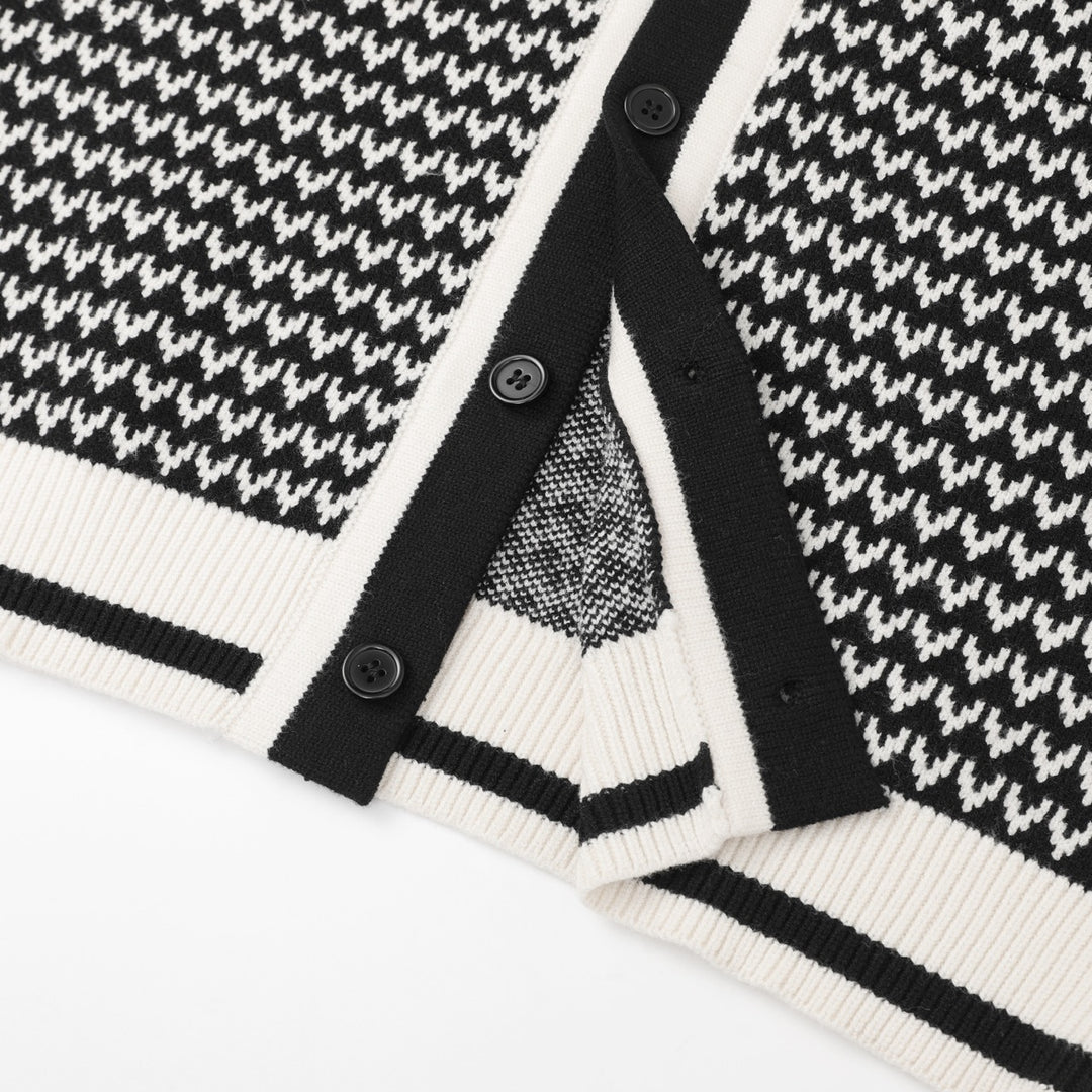 Herre Retro Svart 70-talls Klassisk Stripet Jacquardstrikket Cardigan