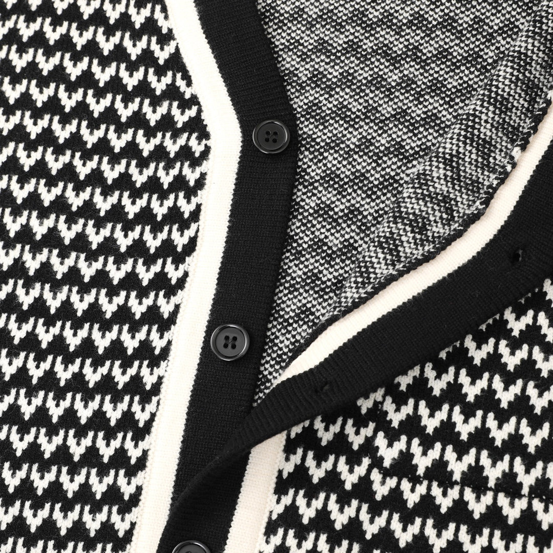 Herre Retro Svart 70-talls Klassisk Stripet Jacquardstrikket Cardigan