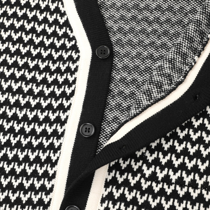 Herre Retro Svart 70-talls Klassisk Stripet Jacquardstrikket Cardigan