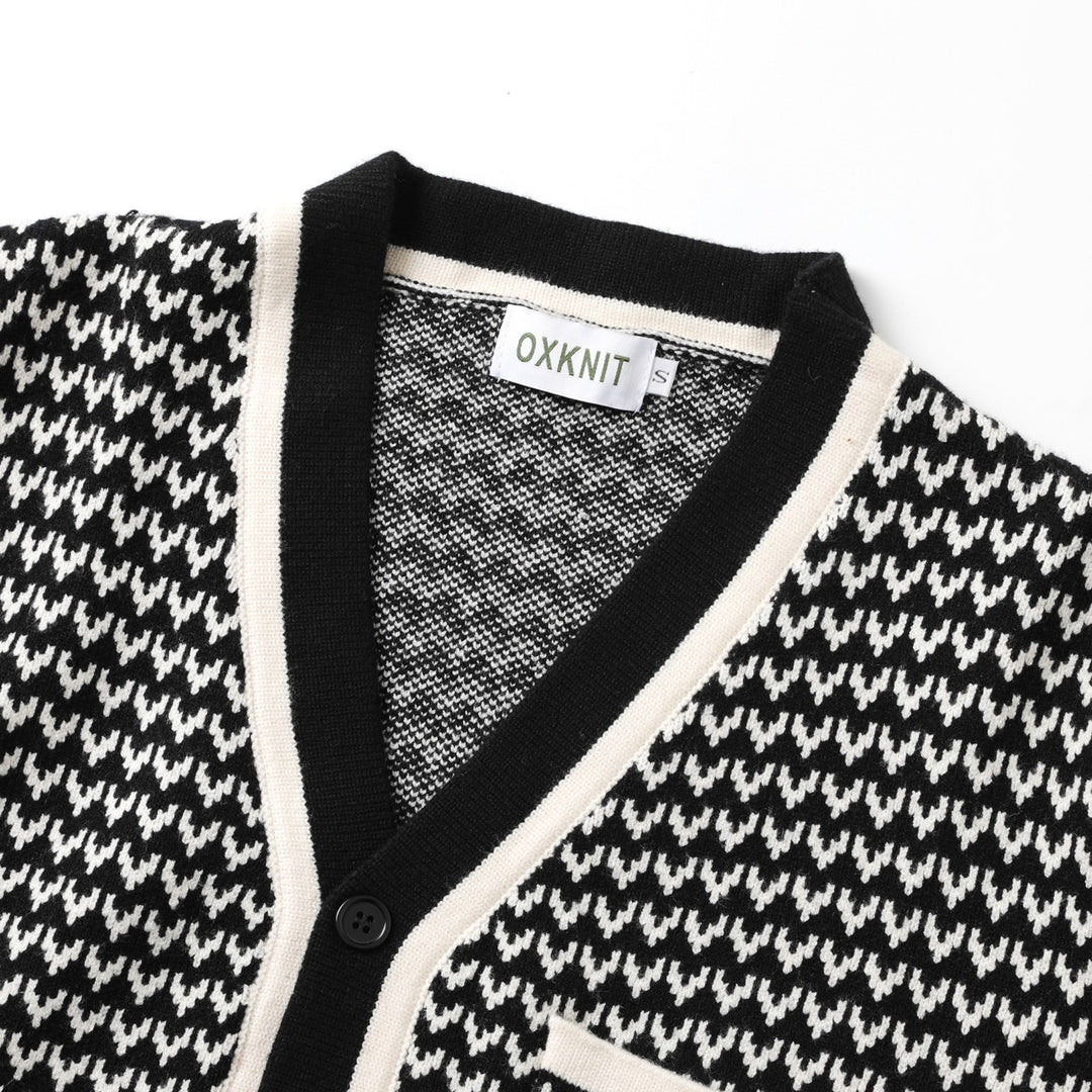 Herre Retro Svart 70-talls Klassisk Stripet Jacquardstrikket Cardigan