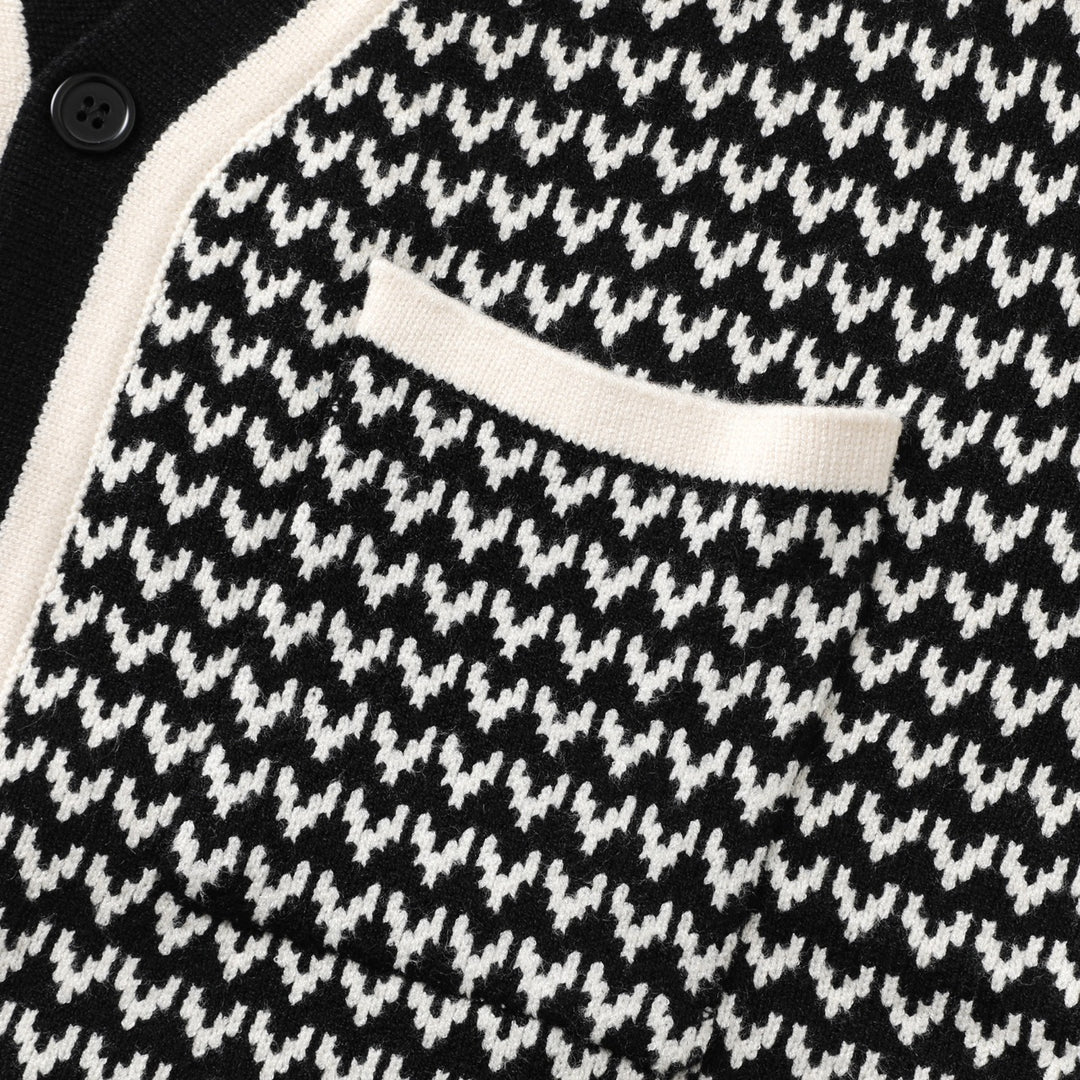 Herre Retro Svart 70-talls Klassisk Stripet Jacquardstrikket Cardigan