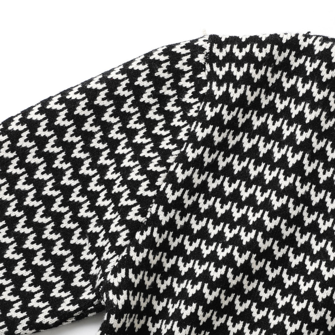 Herre Retro Svart 70-talls Klassisk Stripet Jacquardstrikket Cardigan