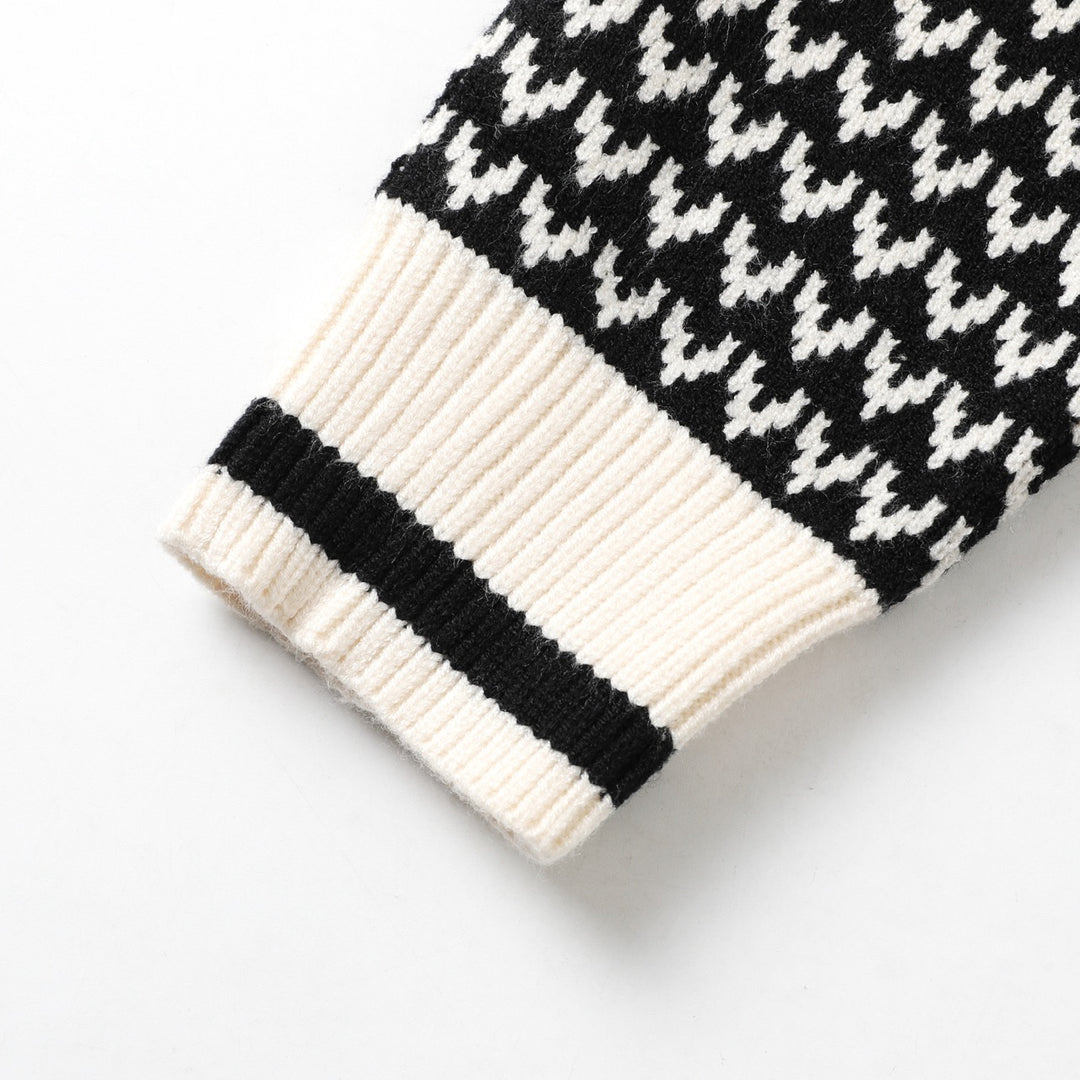 Herre Retro Svart 70-talls Klassisk Stripet Jacquardstrikket Cardigan