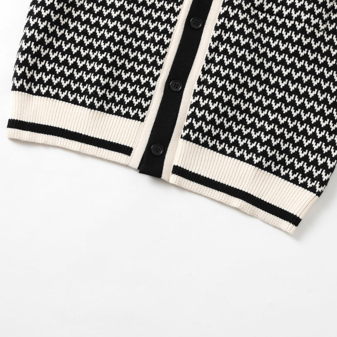 Herre Retro Svart 70-talls Klassisk Stripet Jacquardstrikket Cardigan