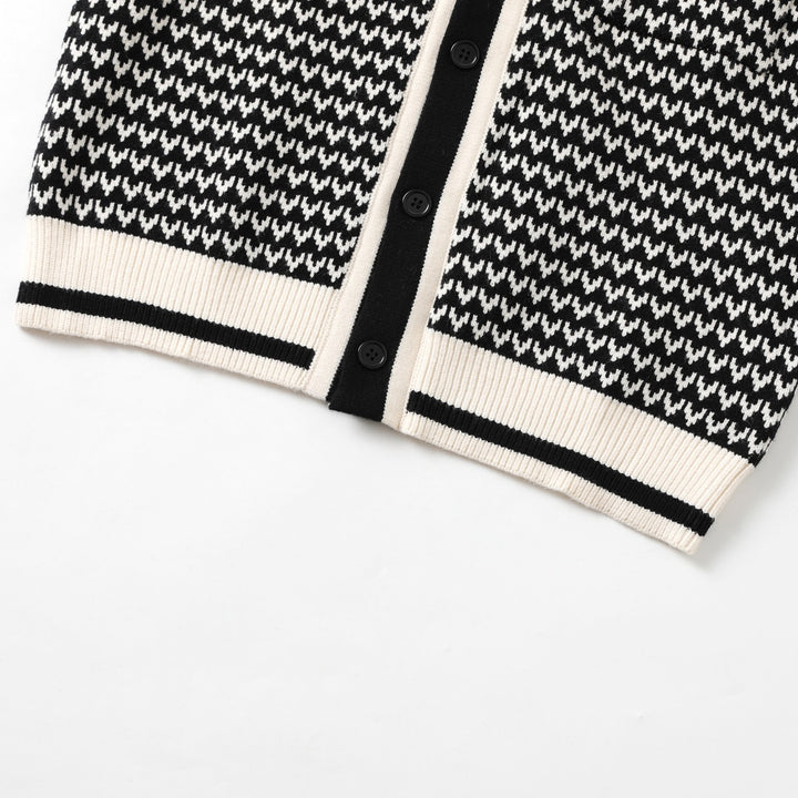 Herre Retro Svart 70-talls Klassisk Stripet Jacquardstrikket Cardigan