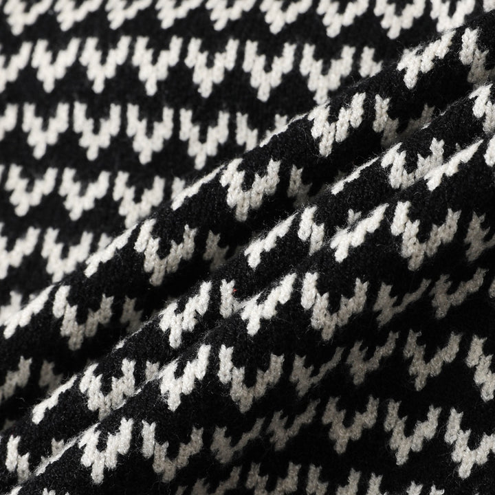 Herre Retro Svart 70-talls Klassisk Stripet Jacquardstrikket Cardigan