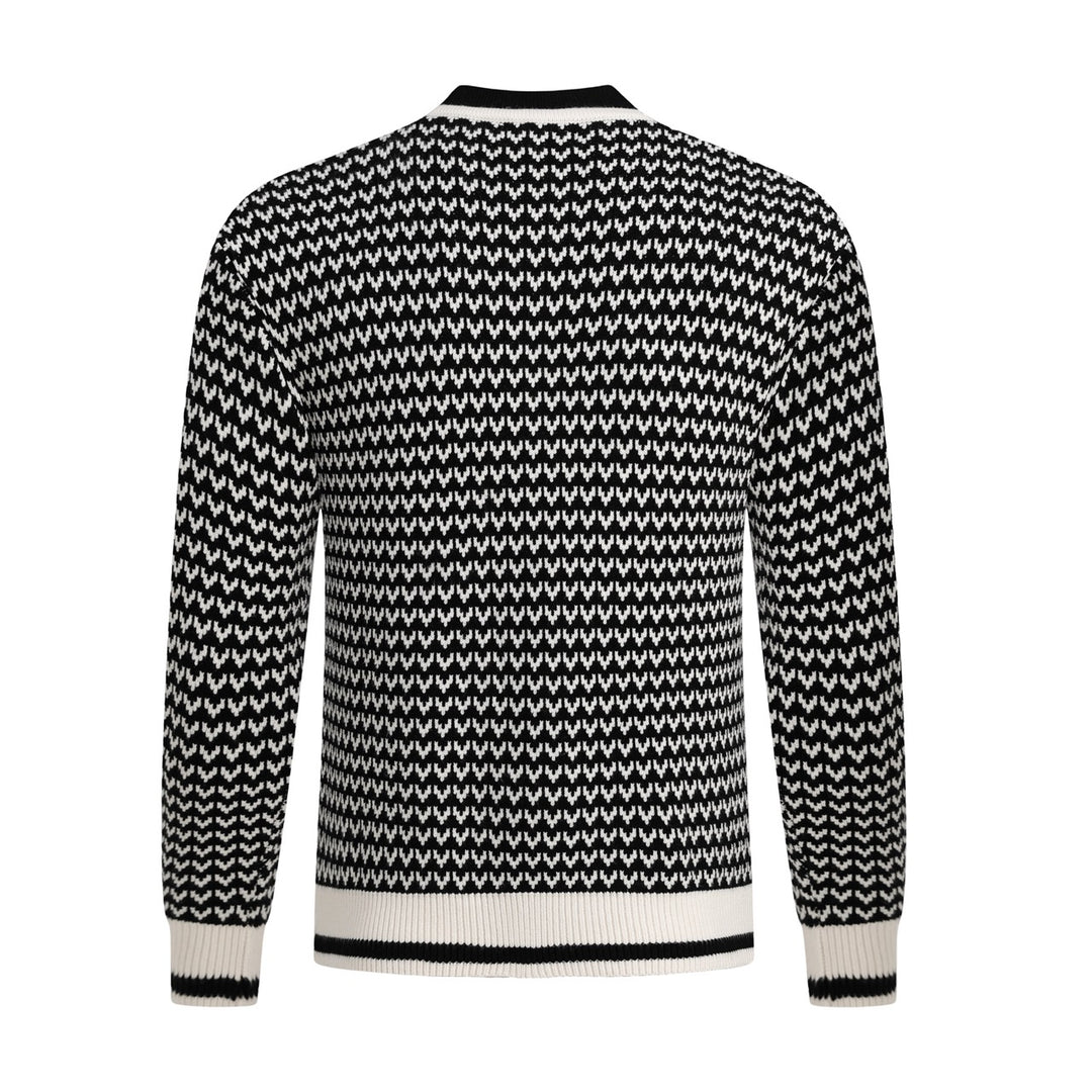 Herre Retro Svart 70-talls Klassisk Stripet Jacquardstrikket Cardigan