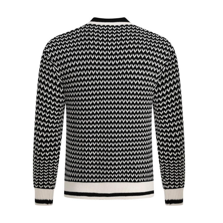 Herre Retro Svart 70-talls Klassisk Stripet Jacquardstrikket Cardigan