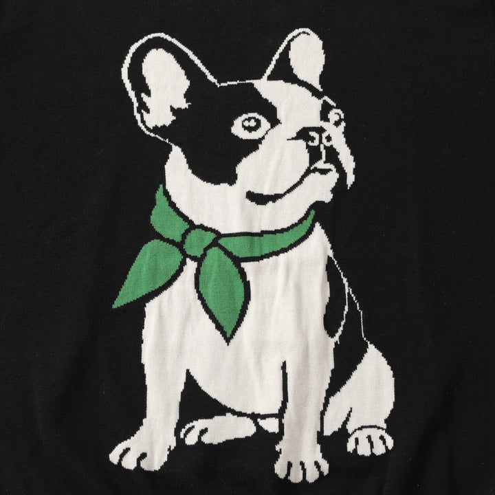Maglione jacquard retrò anni '70 nero con Bulldog Francese da uomo